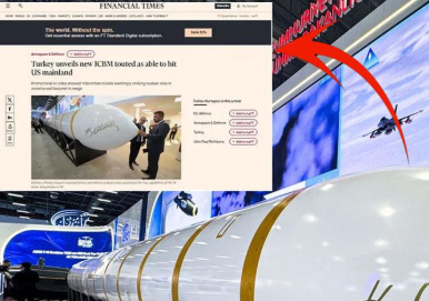 Türkiye'nin hipersonik balistik füzesi YILDIRIMHAN, Financial Times'a haber oldu. 6 bin km menzil ve Mach 9-25 hız kapasitesiyle Türkiye sayılı ülkeler arasına girdi.